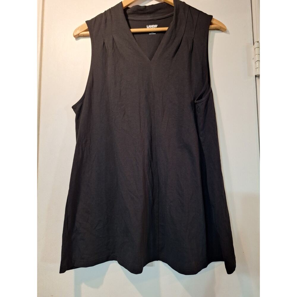 Lands End Sleeveless Top Womens Size L Black NWT V-Neck Tencel Blend